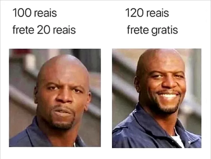 100 reais, frete 20 reais. 100 reais, frete 20 reais ou 120 reais e frete gratis?.