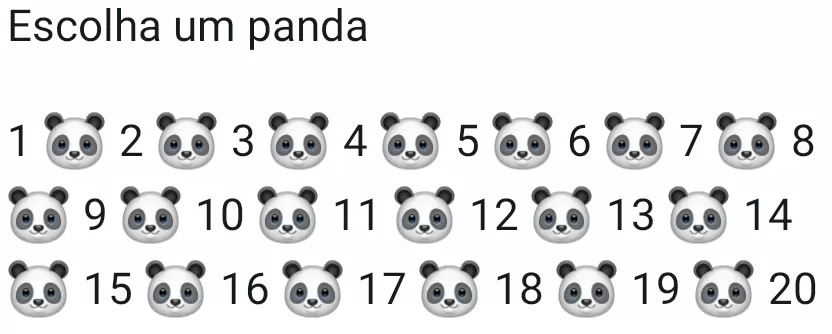 Escolha um panda. Brincadeira: Escolha um panda e veja as respostas!.