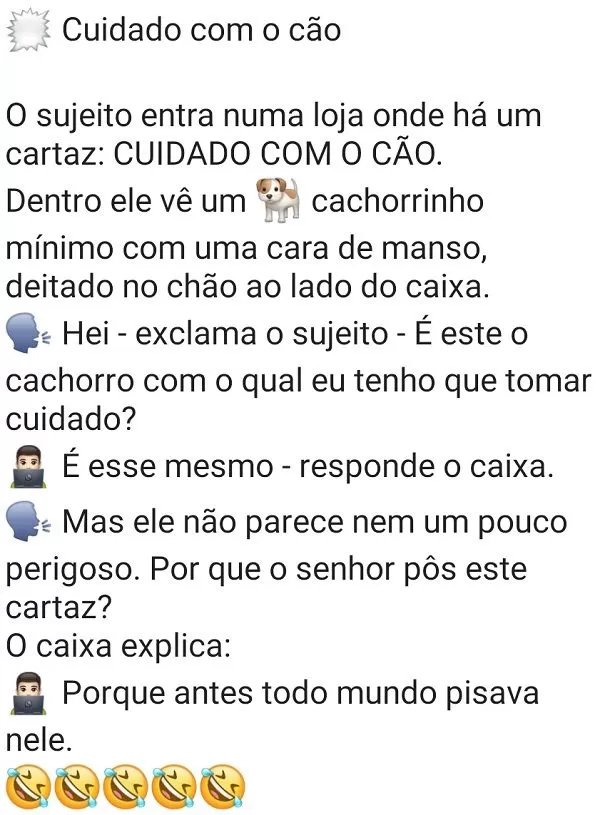 Cuidado com o cão. Um homem entra numa loja e vê uma placa escrito 