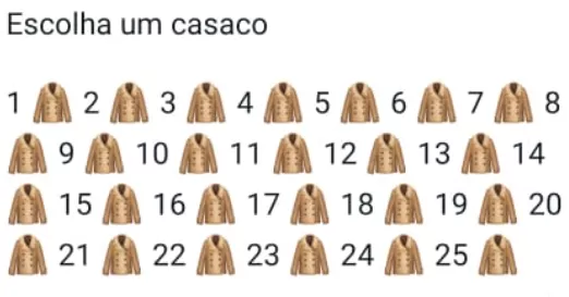 Escolha um casaco. Escolha um casaco e veja as respostas.