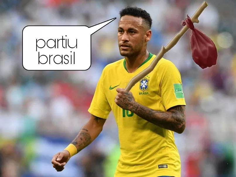 Neymar: Partiu Brasil. Neymar com um saco nas costas diz: 