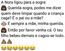 Quem deve limpar o filho quand.... A nora ligou para a sogra e perguntou quem deve limpar o filho....