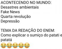 Acontecendo no mundo e o tema .... No mundo está acontecendo uma coisa e o tema da redação do ENEM é sobre algo totalmente diferente....