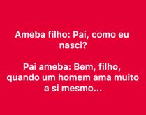 Ameba pai e ameba filho. O ameba filho pergunta para o pai: como eu nasci? Confira kkk.
