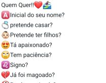 Biografia - Quem quer?. Bio quem quer... inicial do seu nome? Pretende casar? Pretende ter filhos?.