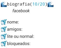 Biografia 10/20 - Facebook. Biografia sobre Facebook, envie para seus contatos e se divirta!.