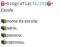 Biografia 12/20 - Escola. Biografia sobre escola, mande para seus amigos(as) e se divirta com as respostas!.