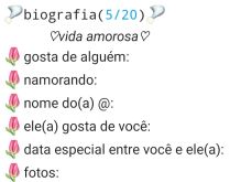 Biografia 5/20 - Vida amorosa. Biografia sobre vida amorosa, envie para seus amigos(as) e se divirta!.