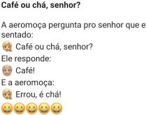 Café ou chá, senhor?. Uma aeromoça resolve tirar onda com a cara de um velhinho, e pergunta pra ele....
