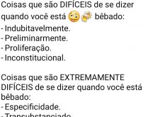 Coias ue são dificeis de se d.... Coisas que são difíceis de se dizer quando você está bêbado: indubitavelmente, preliminarmente, proliminarmente, inconstitucional.
