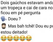 Dois gauchos andando, quando u.... Estavam dois gaúchos andando, quando um resolve tropeçar e cai de cara no chão....