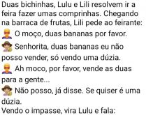 Duas bichinhas resolvem ir a f.... Duas bichinhas, Lulu e Lili resolvem ir a feira fazer umas comprinhas..