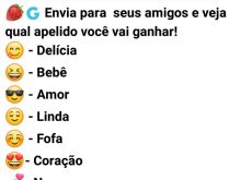 Qual apelido você vai ganhar?. Envie para todos os seus amigos e veja qual apelido você vai ganhar....