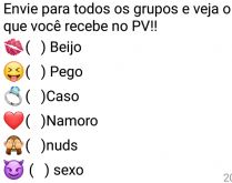 Envie para grupos e veja o que.... Depois de enviar a mensagem para grupos veja o que você recebe no privado e se divirta..