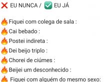 Eu nunca / Eu já. Nova brincadeira que vai bombar no whatsapp: Eu nunca / eu já..