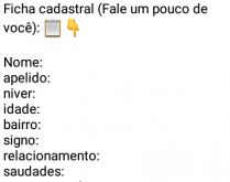 Ficha (quero te conhecer melhor). Ficha com perguntas para conhecer melhor seus(uas) amigos(as).