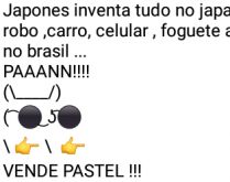 Aí pah: Japonês. Japonês inventa tudo no Japão... robô, carro, celular, foguete... aí chega no Brasil....