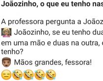Joãozinho, o que eu tenho nas.... A professora de matemática do primário pergunta pro Joãozinho o que tem nas mãos..