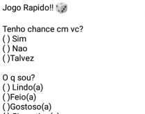 Jogo rápido. Jogo de perguntas e respostas para ajudar a conquistar aquela(e) gata(o).