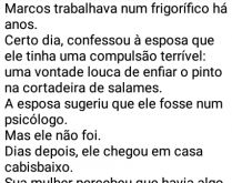 Marcos e a cortadeira de salames. Marcos trabalhava há anos num frigorífico....