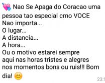 Não se apaga do coração. Uma pessoa tão especial como você, não importa o lugar....