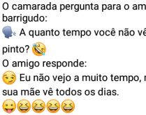 O camarada pergunta para o ami.... Um camarada pergunta para o amigo gordo se ele ainda consegue ver seu orgão genital, que gentilmente responde....