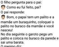 Papai, como eu fui feito?. O filho, curioso que é, perguntou pro pai como ele foi feito e seu pai respondeu de forma inusitada, veja..