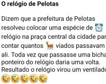 O relógio de Pelotas. A prefeitura de Pelotas, cidade no interior do Rio Grande do Sul, resolveu colocar um relógio na praça central....