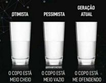 Copo otimista, pessimista e ge.... O copo na visão do otimista, do pessimista e da geração atual, confira kkkkkk.