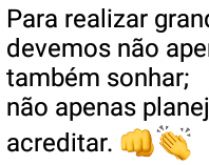 Para realizar grandes conquistas. Devemos agir, planejar e também acreditar..