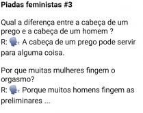 Piadas feministas #3. Sabe por que as mulheres tem 4 milhões de neurônios a menos que os homens? Confira essa e outras respostas das feministas..
