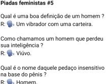 Piadas feministas #5. Sabe como as feministas chamam um homem que perdeu sua inteligência? Confira..