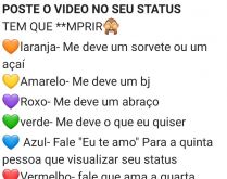 Em qual cor parou?. Nova brincadeira que está BOMBANDO! Mande o vídeo para grupos/status e se divirta muito!!.