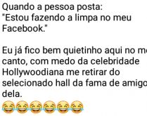 Fazendo a limpa no face. Quando a pessoa posta que está fazendo a limpa no face....