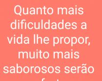 Quanto mais dificuldades a vid.... Muito mais saborosos serão os frutos degustados pelo paladar do caráter e das conquistas! 😉.