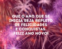 Que o ano que se inicia seja r.... Que o ano que se inicia seja repleto de felicidades e conquistas. Feliz Ano Novo!.