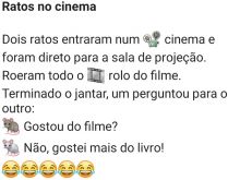 Ratos no cinema. Dois ratos estavam em um cinema e foram pra sala de projeção ver o filme....