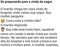 Se preparando para a vinda da .... O marido chega em casa, vindo do hospital, onde visitou sua sogra....