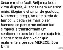 Valores. Sexo é muito fácil, beijar na boca virou disputa....