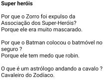 Super-heróis. Charadas engraçadas de super-heróis para mandar para grupos e rir a beça..