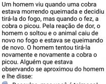 A cobra. Um homem ajudou a retirar uma cobra do fogo que o picou....