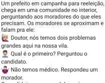 Um prefeito em campanha. Um prefeito em campanha para reeleição chega em uma comunidade no interior....