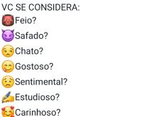 Responda com sim ou não: Voc�.... Você se considera? Feio? Chato? Sentimental? Estudioso?.