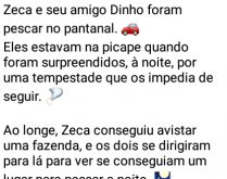 A pescaria e a mulher quarentona. Zeca e seu amigo Dinho foram pescar no pantanal, eles estavam na picape quando foram surpreendidos por uma tempestade....